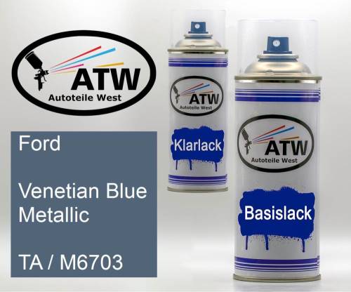 Ford, Venetian Blue Metallic, TA / M6703: 400ml Sprühdose + 400ml Klarlack - Set, von ATW Autoteile West.